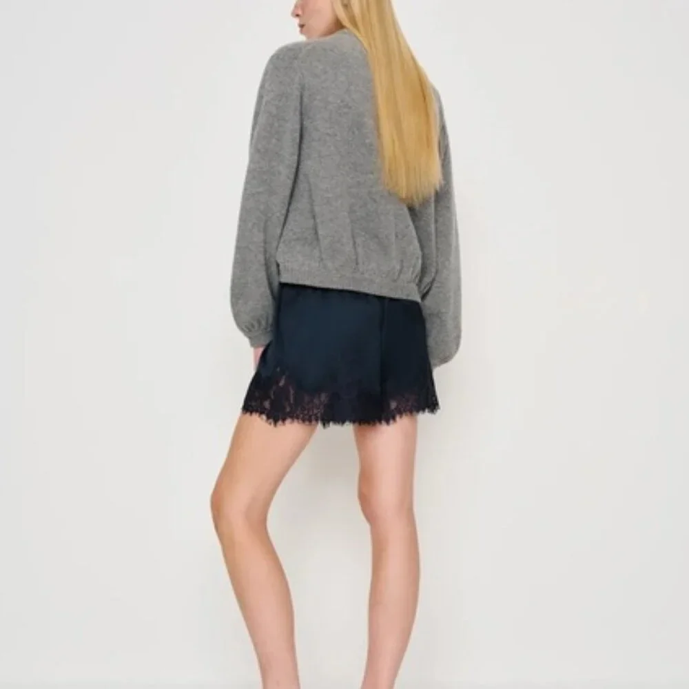 NEW Reformation Fern Midnight Navy Lace Trim Satin Shorts Elastic Waist | US S - Picture 4 of 11